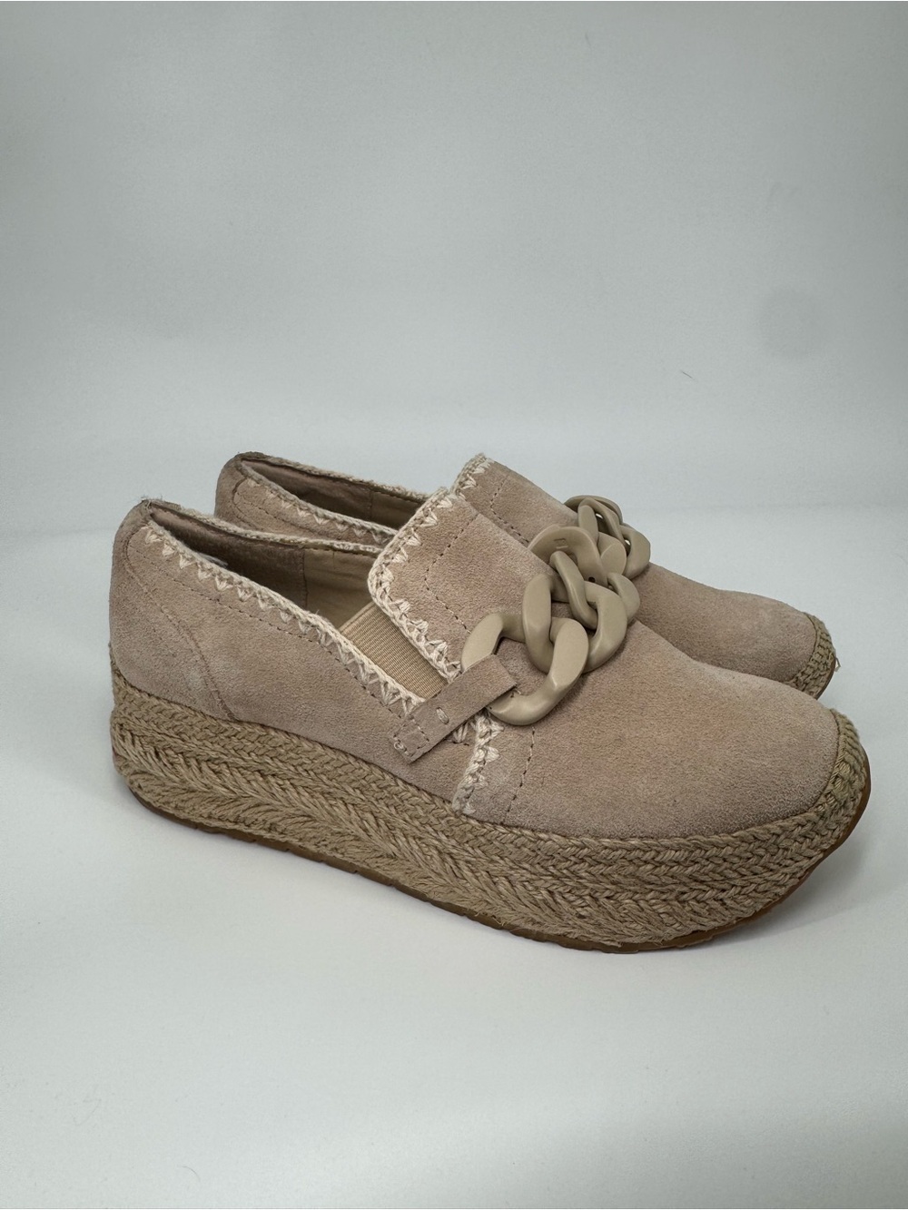 Dolce Vita Taupe Espadrille Suede Platform Nude Wedge Boho Comfort Chic Size 6.5